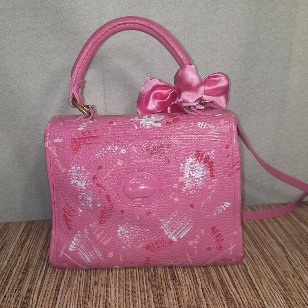 Dooney & Bourke Pink Carpet Bag Hand Painted Dooney Handbag Crossbody Vintage - Picture 4 of 16